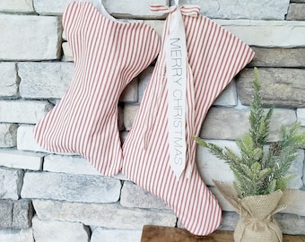Red CHRISTMAS STOCKINGS, Red Stripe Stockings, Personalized Stockings, Farmhouse stockings, Dog Stockings, Large Stockings, Family Stockings
