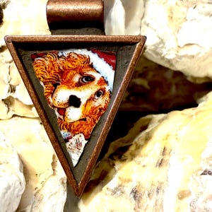 Triangular Copper Pendant – Bill Bell Cocker Spaniel Santa Hat China Image (Discontinued Bezel)
