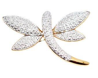 Gold Plated Sterling Silver Dragonfly Brooch – Whimsical Lapel Pin