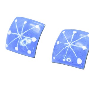 Mid Century Blue Enamel Copper Earrings - Atomic Star Screw Backs
