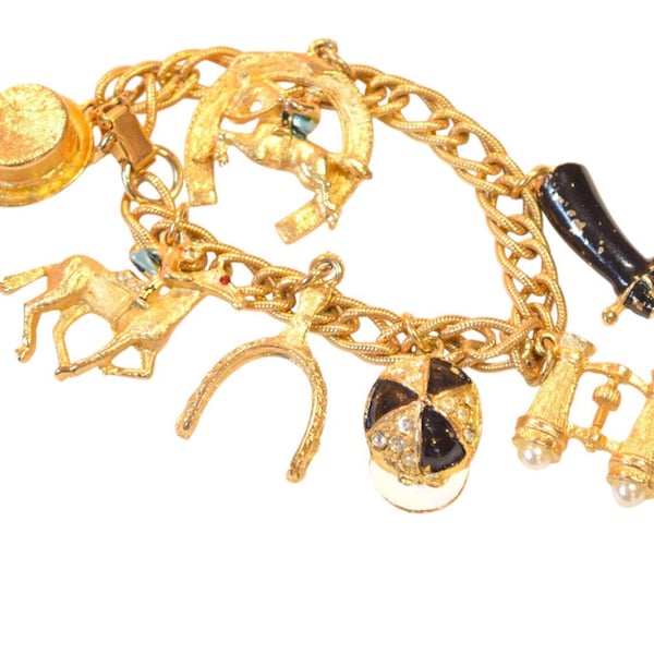 Vintage B.S.K. My Fair Lady Charm Bracelet, Horse Jockey Bracelet, Top Hat Charm