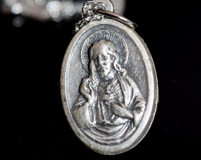 Vintage Sacred Heart of Jesus Virgin of Carmel Silver Religious Medal ...