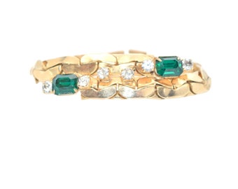 Emerald Green Rhinestone Tennis Bracelet, May Birthstone, Chunky Gold Bracelet