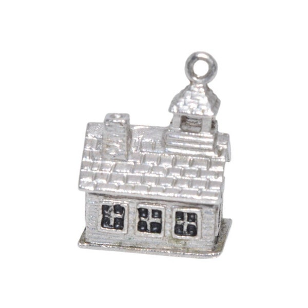 Vintage Sterling Silver Schoolhouse Charm, Solid Sterling Silver School Charm for Charm Bracelet, Gift For Teacher