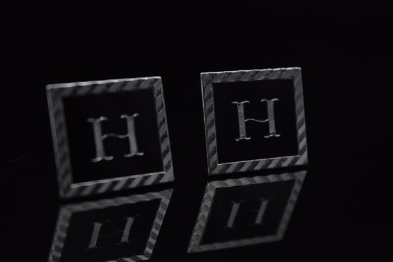 Vintage Swank Monogram H Cuff Links, Silver Tone