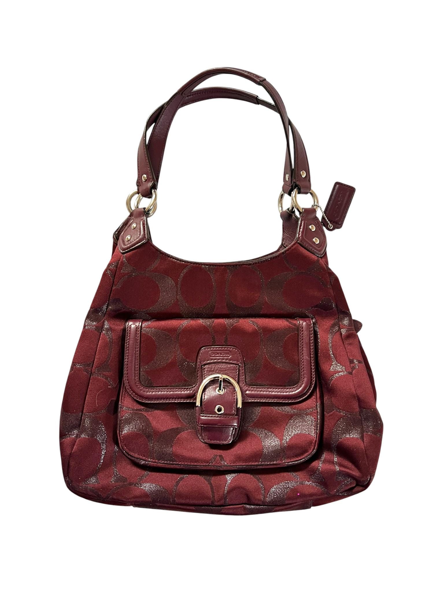 Coach Campbell F26245 Burgundy Signature Metallic Hobo Bag