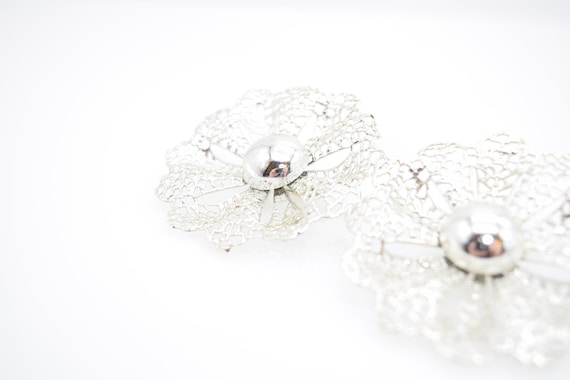 Large Flower Earrings, Sarah Coventry Silver Tone… - image 2