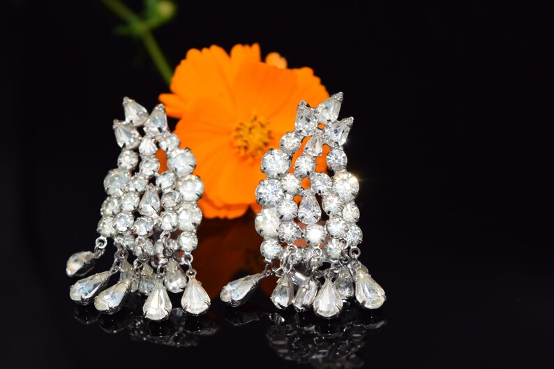 Wedding Earrings, Dangle Earrings Bridal Earrings Vintage Art Deco Rhinestone Earrings Clip On Earrings