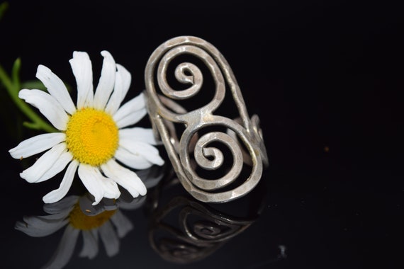 Hammered Wire Wrap Statement Ring, Adjustable Ring