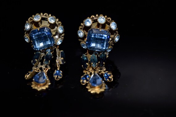 Vintage Blue Statement Earrings, Dangle Earrings,