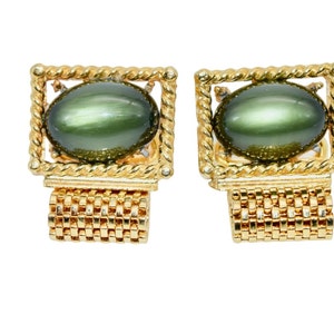Vintage Gold Mesh Wrap Around Cufflinks with Green Stones - Perfect Gift for Him