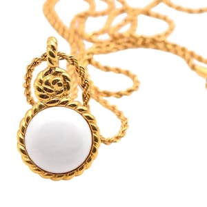 Vintage Monet Reversible Pendant Necklace – Twisted Gold Rope Chain 32" - Black and White Necklace