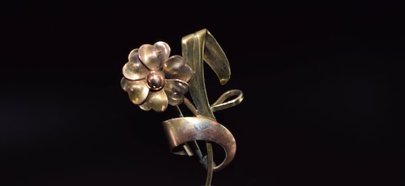 Gold Rose Brooch, Vintage Art Deco CA Signed Gold… - image 1