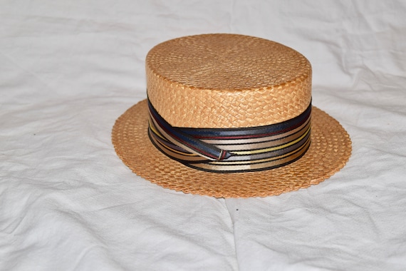 Vintage Men's Sailor Straw Imported Hat, Straw Boa