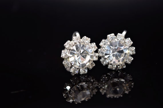 Vintage Clear Rhinestone Earrings, Wedding Jewelry - image 3