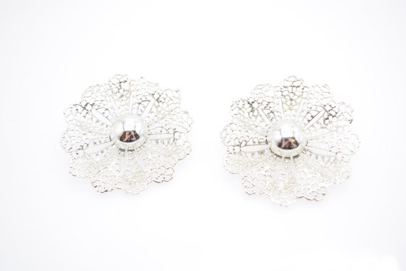Large Flower Earrings, Sarah Coventry Silver Tone… - image 1