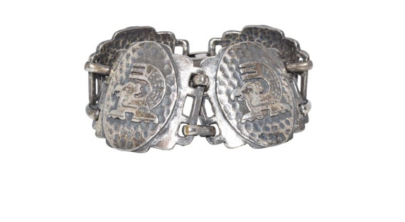 Vintage Coro Silver Aztec Eagle Panel Bracelet, C… - image 1