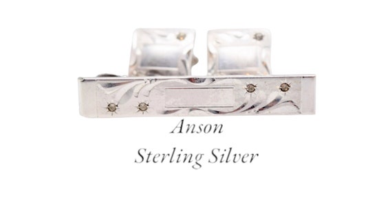 Boutons De Manchette Vintage ANSON - Argent Sterling .925 Avec Pierre Blanche