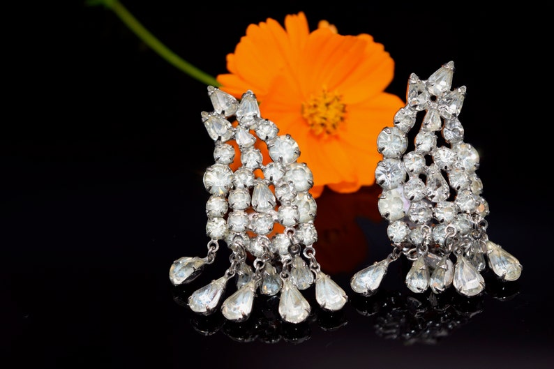 Wedding Earrings, Dangle Earrings Bridal Earrings Vintage Art Deco Rhinestone Earrings Clip On Earrings