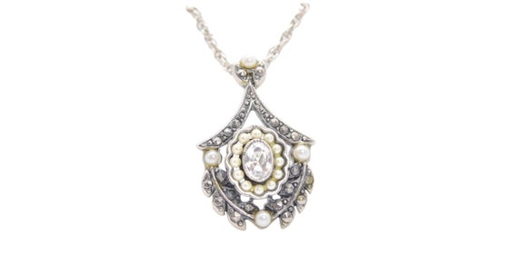 Art Deco Style Silver Necklace, - image 1