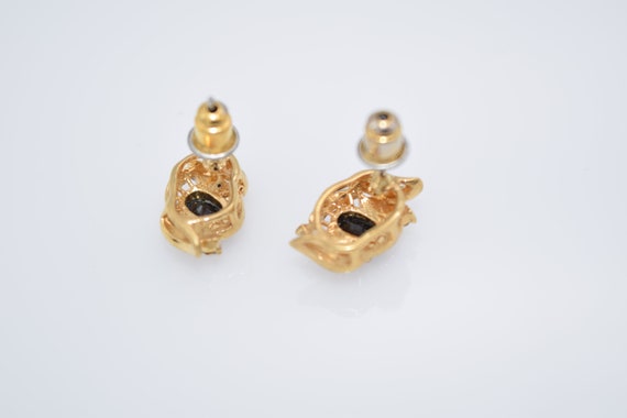 Vintage Gold Stud Earrings, Black Rhinestone Stud… - image 2