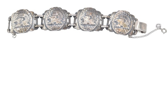 Vintage Coro Silver Aztec Eagle Panel Bracelet, C… - image 4