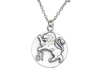 Vintage Leo Zodiac Necklace | Silver Tone Lion Pendant, 16" Chain