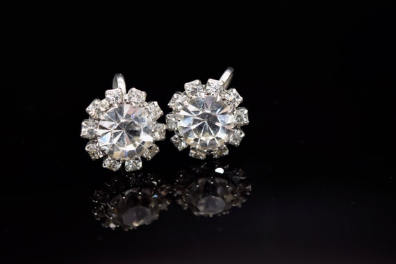 Vintage Clear Rhinestone Earrings, Wedding Jewelry - image 2