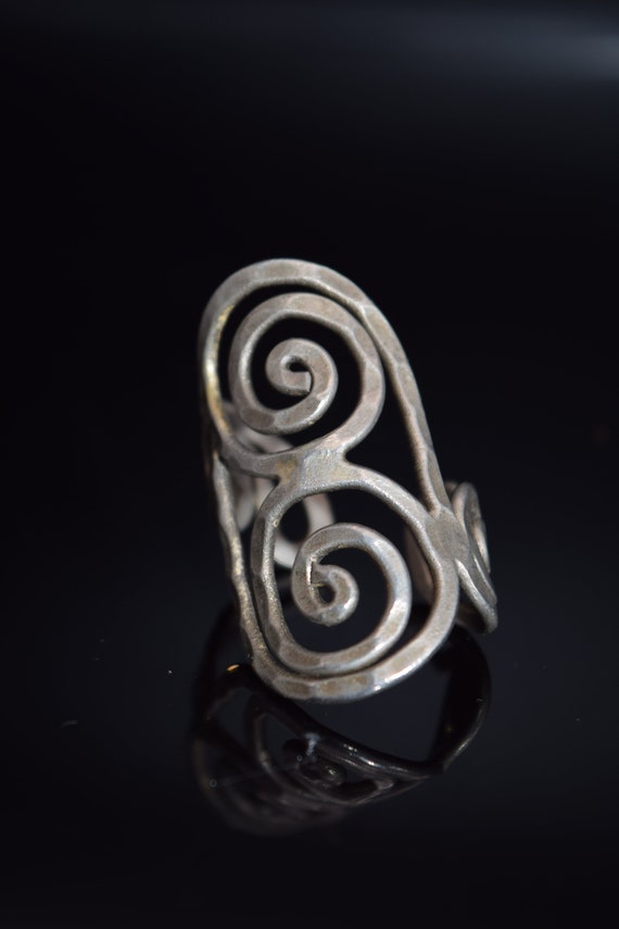 Hammered Wire Wrap Statement Ring, Adjustable Ring - image 5