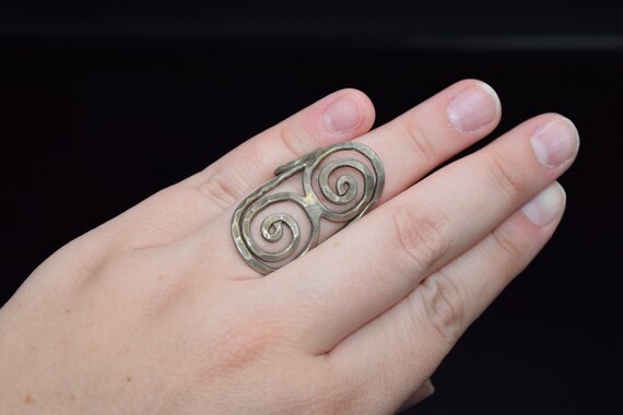 Hammered Wire Wrap Statement Ring, Adjustable Ring - image 2