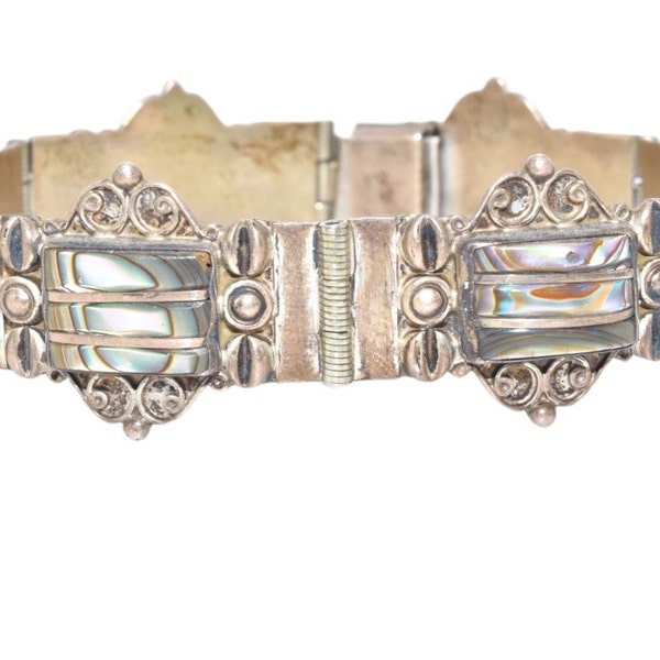 Vintage Taxco Mexican Abalone Sterling Silver Bracelet,