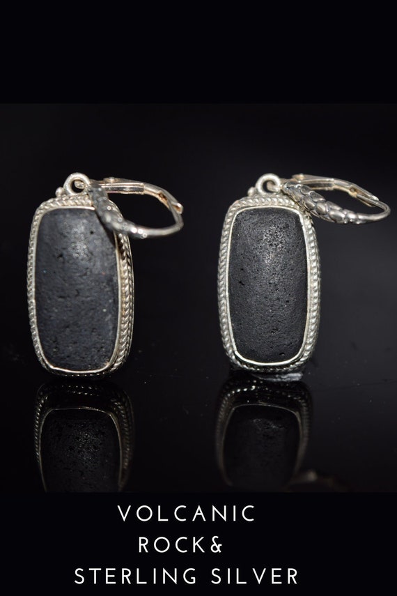Volcanic Rock Sterling Silver Dangle Earrings, Lav