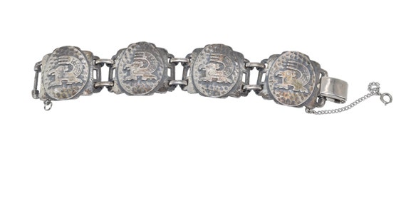 Vintage Coro Silver Aztec Eagle Panel Bracelet, C… - image 2