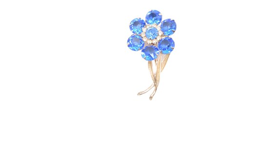 Large Blue Rhinestone Flower Brooch Pin, - image 2