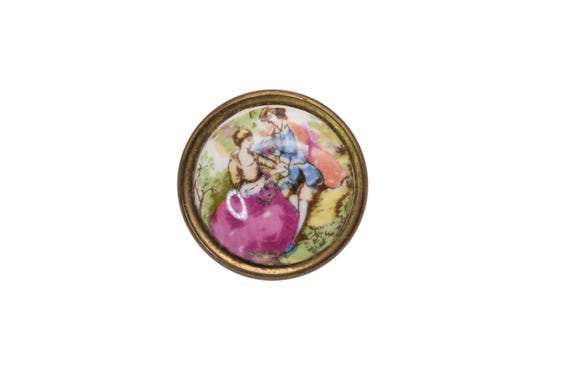 Vintage Victorian Courting Scene Pill Box, Porcelain Lid ,Trinket Box View 3