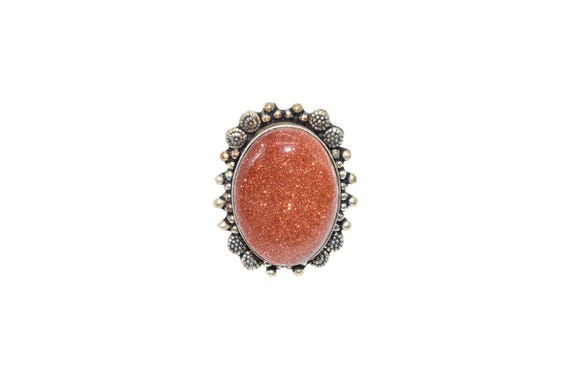 Goldstone Boho Statement Ring – Large Oval Sunsto… - image 1