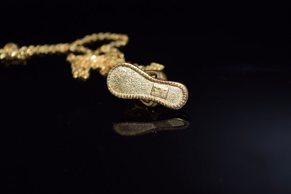 Gold Flip Flop Charm Necklace, Rhinestone Flower … - image 4