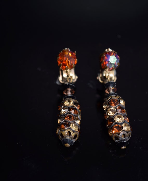 Vintage Amber Aurora Borealis Crystal and Rhinestone Dangle | Etsy
