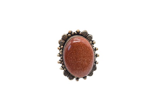 Goldstone Boho Statement Ring – Large Oval Sunsto… - image 3