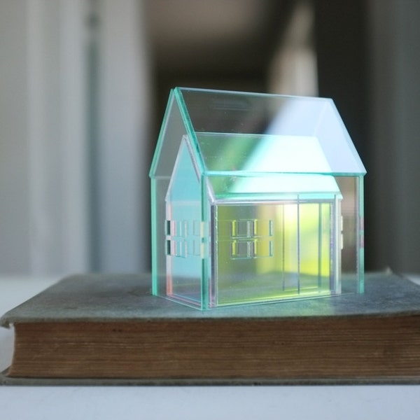 Nesting houses set of 2 - glass look and iridescent little structures - mini meeting architectures