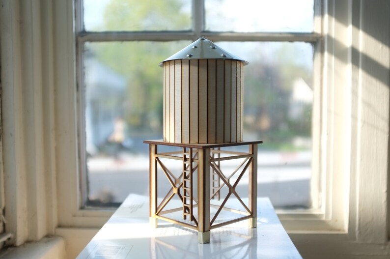 NYC water tower 2 tabletop wooden water tower gold Etsy