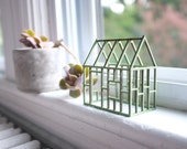 Small verdigris geometric framework house in birch - antique jade color - rustic minimalist