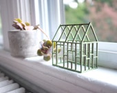 Small verdigris geometric framework house in birch - antique jade color - rustic minimalist