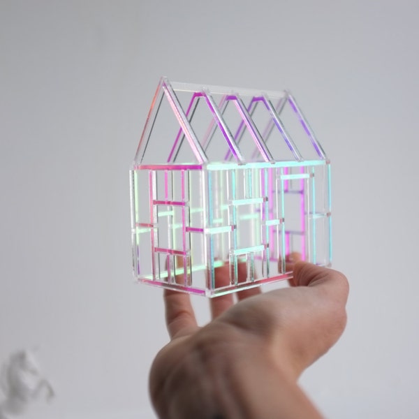 Iridescent colorful acrylic frame house - pastel rainbow mirrored palette