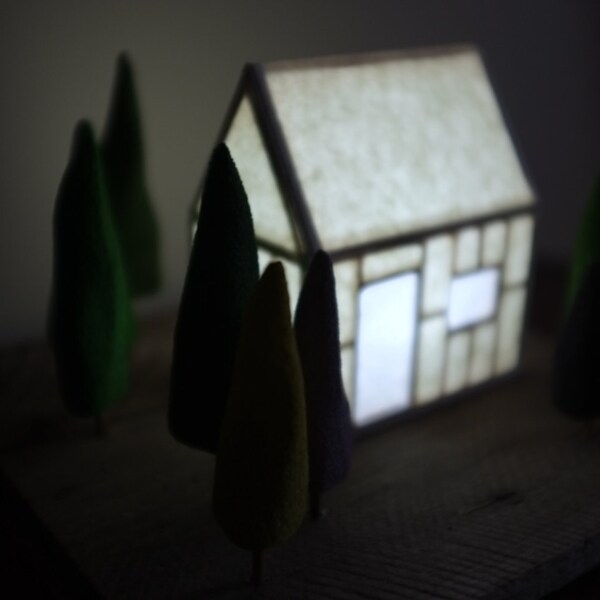 Spring bloom handmade mini house with light, unique gift