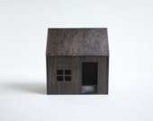 Espresso colored little wooden house - miniature architecture in Kona stain - tabletop cabin structure in dark finish