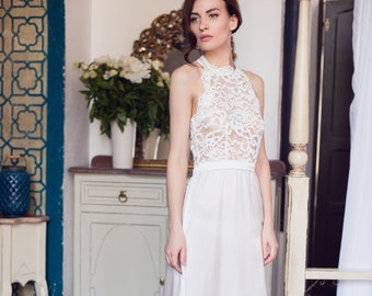 SAMPLE SALE Long Lace Bridal Nightgown With Open Back F5