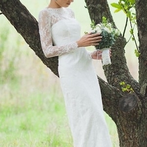 Fitted Style Lace Long Wedding Dress with Lase Sleeves M38, Ivory Lace Wedding Gown, Wedding Dress with Long Lace Sleeves