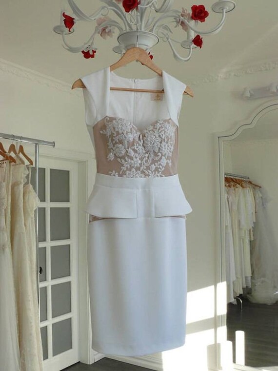 Short White Crepe Wedding Dress With Embellishments By Lace Etsy
