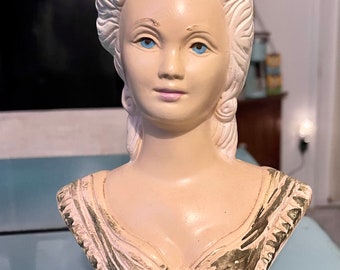 Rare Colonial 1940’s Lady Antionette Hand Painted Chalk-ware Lady Bust